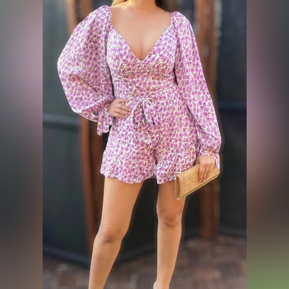 BNWT Maverick The Collection Purple Floral Long Sleeve Romper - Size M